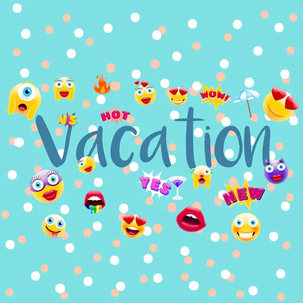 Tatil Poster veya kartpostal! Tatil zamanı tasarım çok benzersiz Emojis ile. Modaya uygun bir tarzda varlıklar için tatil işareti.
