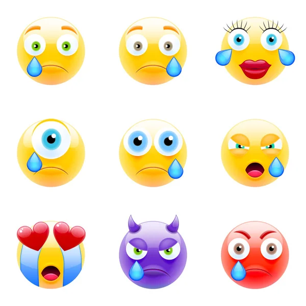 组的图释 Emojis 微笑的图标 白色背景上的孤立的矢量图 — 图库矢量图片