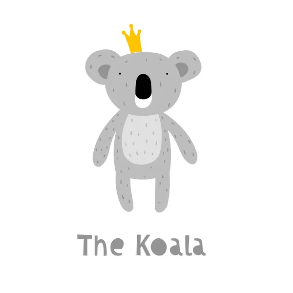 Koala Caracter Staying Crown Animal Lindo Estilo Infantil Moderno Dibujos — Vector de stock