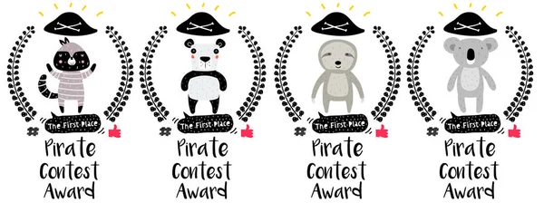 Series Cute Funny Award Badges Animals Children Contest Pin Interactivo — Archivo Imágenes Vectoriales
