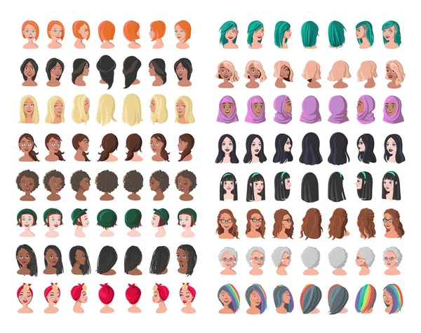 Ensemble Avatars Femme Dans Différentes Positions Seize Personnages Différentes Sous — Image vectorielle