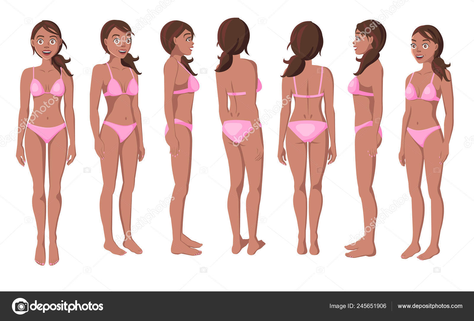 Vector Rosa Mujeres Sonrientes Bikini Sobre Ilustración Fondo Blanco 54qSAcj3LR