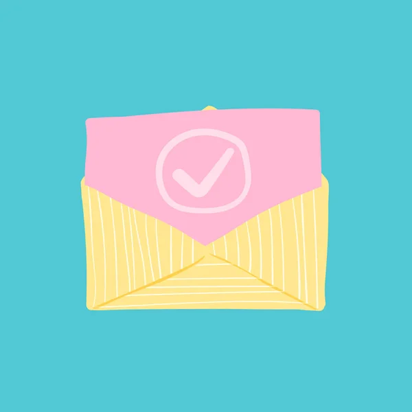 Opened Envelope Pink Document Check Mark Icon Dalam Bahasa Inggris - Stok Vektor