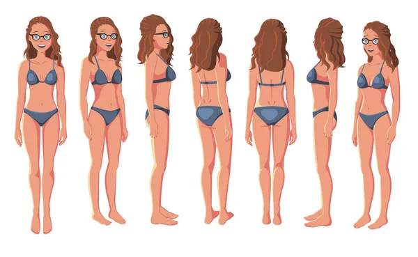 Ilustración Vectorial Mujeres Sonrientes Bikini Gafas Sobre Fondo Blanco Cartoon — Archivo Imágenes Vectoriales