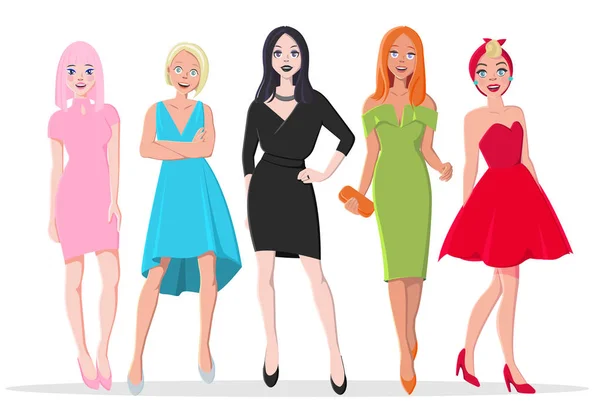 Hermosas chicas en vestidos de noche — Vector de stock