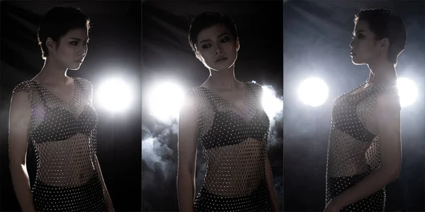 Collage Group Pack Fashion Young Skinny Asian Woman Stenografia Bello — Foto Stock