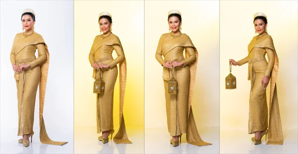 Golden Dress Thai Traditional Costume Eller Sydostasien Guld Klänning Asiatisk — Stockfoto