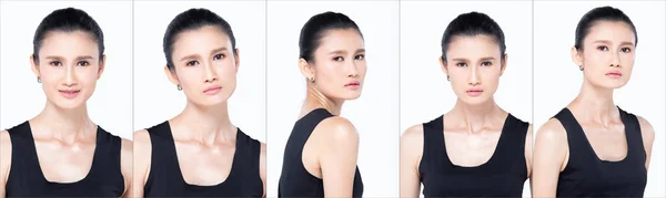 Collage Group Face Head Shot Retrato Los Años Mujer Asiática —  Fotos de Stock