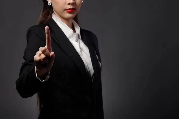 Retrato Metade Corpo 40S Asiático Mulher Negócios Preto Formal Terno — Fotografia de Stock