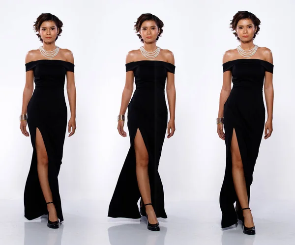 Collage Groupe Pleine Longueur Figure 20S Asiatique Femme Noir Cheveux — Photo