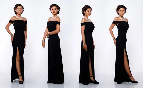 Collage Groupe Pleine Longueur Figure 20S Asiatique Femme Noir Cheveux — Photo