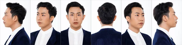 Collage Group Face Head Shot Retrato Hombre Asiático Años Traje —  Fotos de Stock