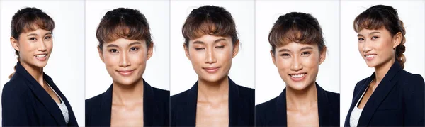 Collage Group Face Head Shot Portrait 20S Asian Woman Brown — Stock Photo, Image