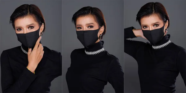 아시아인 여성의 사진검은 거북의 소녀는 외모와 화장을 배경외진 얼굴을 보호하는 — 스톡 사진