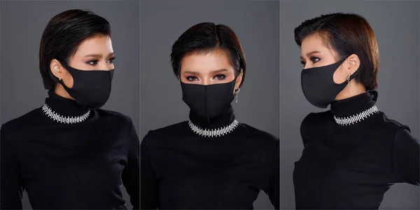 Grupo Colagem Metade Corpo Retrato Anos Mulher Asiática Cabelo Preto — Fotografia de Stock