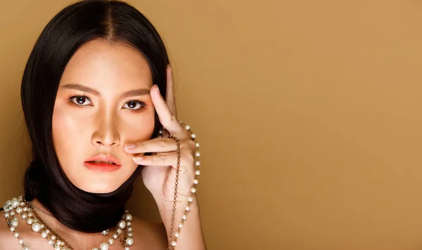 Retrato Moda 20S Mulher Asiática Tem Bela Atualização Compõem Artista — Fotografia de Stock