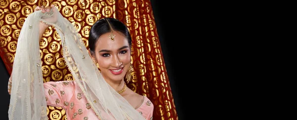 Cara Belleza India Perfecta Maquillaje Novia Boda Retrato Una Hermosa —  Fotos de Stock