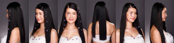 Half Body Portrait 20S Asian Woman Black Hair White Dress — Stock Photo, Image