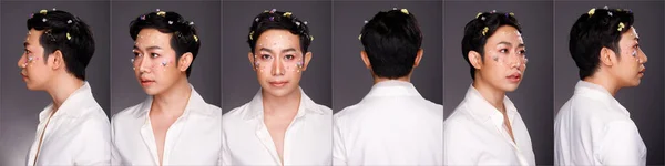 Hälften Kropp Porträtt Talet Asiatisk Man Svart Hår Vit Klänning — Stockfoto