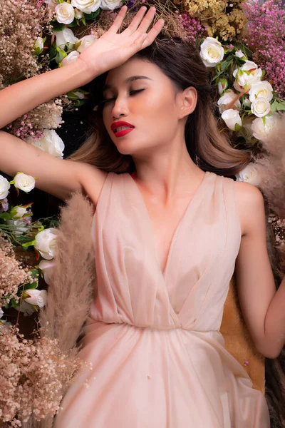 Portrait Fashion 20S Asian Woman Hat Schöne Update Make Artist — Stockfoto