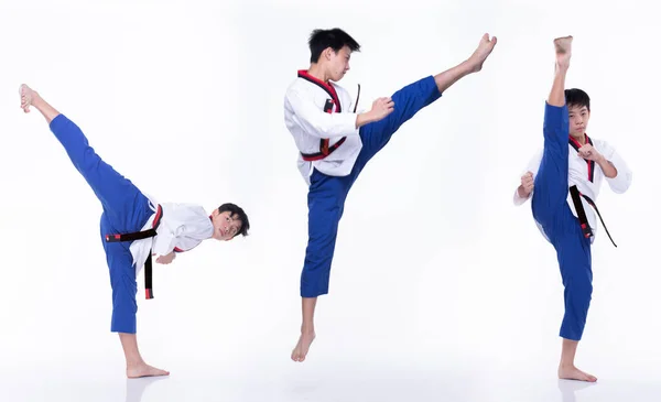 Master Sabuk Hitam Taekwondo Atlet Nasional Karate Remaja Muda Menunjukkan — Stok Foto
