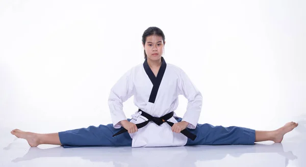 Maestro Cinturón Negro Taekwondo Karate Atleta Nacional Joven Adolescente Espectáculo —  Fotos de Stock