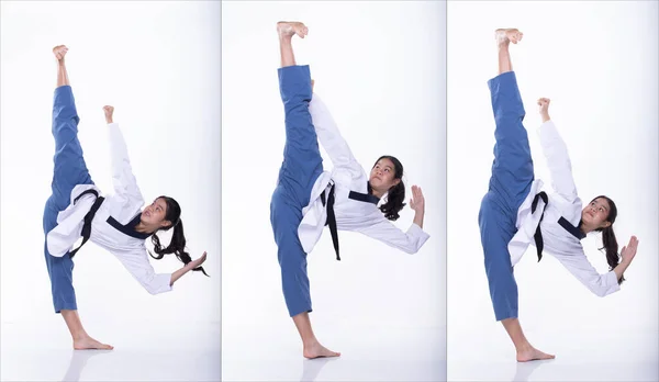 Maestro Cinturón Negro Taekwondo Karate Atleta Nacional Joven Adolescente Espectáculo — Foto de Stock