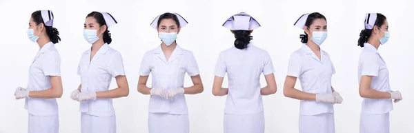 Halva Kroppen Porträtt Talet Asiatiska Kvinna Bära Sjuksköterska Vit Uniform — Stockfoto