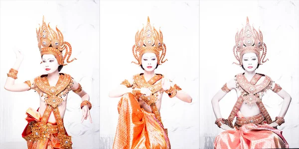 Dress Thai Cambodia Myanmar Kostum Tradisional Atau Asia Kuno Kain — Stok Foto