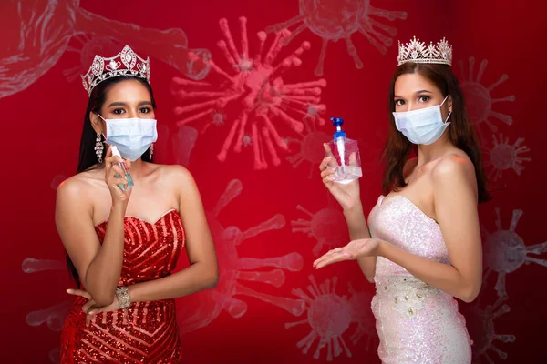 Група Two Miss Beauty Queen Pageant Contest Застосовує Новий Нормальний — стокове фото