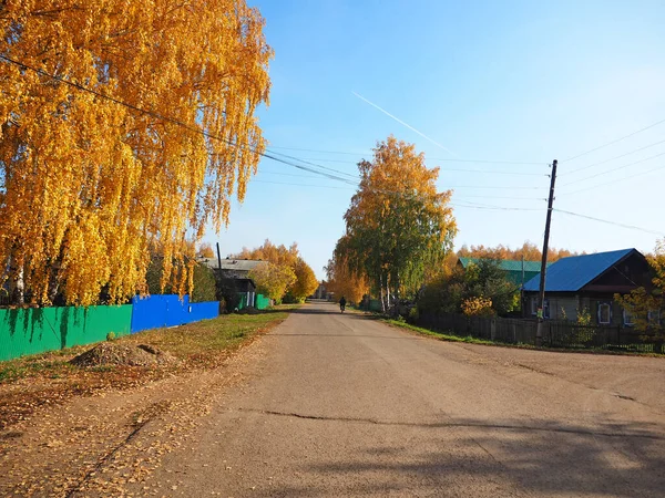 Rue Automne Dans Village Tomber Oural Russie Territoire Perm Elovo — Photo