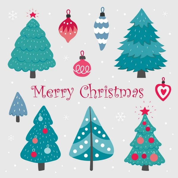 Elements Christmas Trees Christmas Decorations Performed Style Doodle Vector Illustration — Stok Vektör