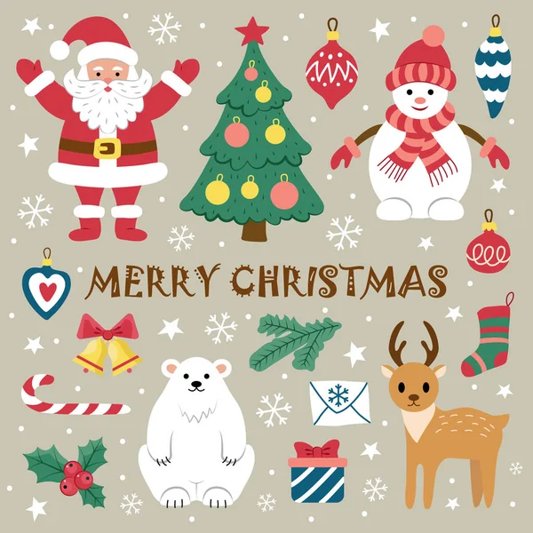 Bir dizi Noel elementi. Düz stil. Vektör illüstrasyonu.