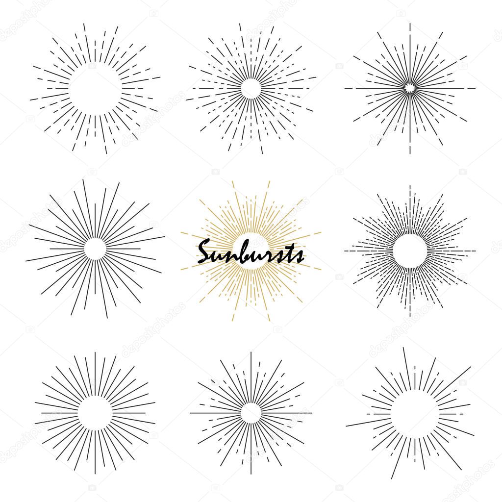 Set of sunburst design elements for badges, logos and labels.