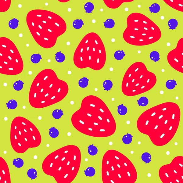 Nahtloses Muster Aus Erdbeere Und Blaubeere Flacher Stil Vektorillustration — Stockvektor