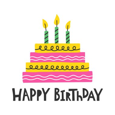 Büyük pasta düz ikonu izole edilmiş beyaz arkaplan. Doodle tarzı. Vektör illüstrasyonu.