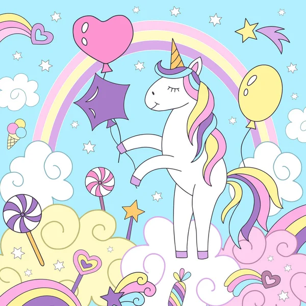 Jolie Licorne Arc Ciel Illustration Pour Livres Pour Enfants Cartes — Image vectorielle