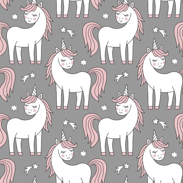 Tek boynuzlu at deseni. Doodle tarzı. Vektör illüstrasyonu.