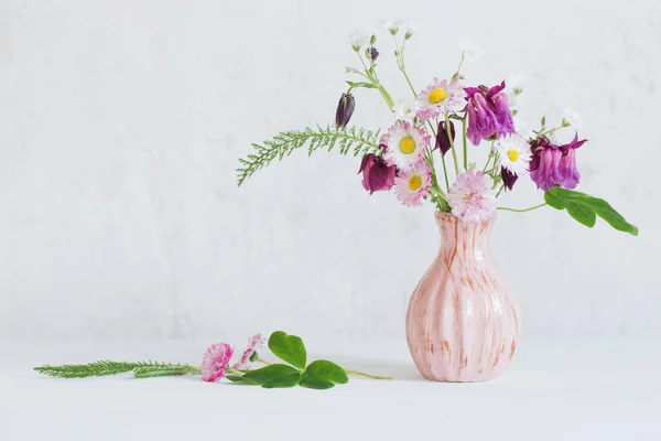 Flores Verão Vaso Rosa Fundo Branco — Fotografia de Stock