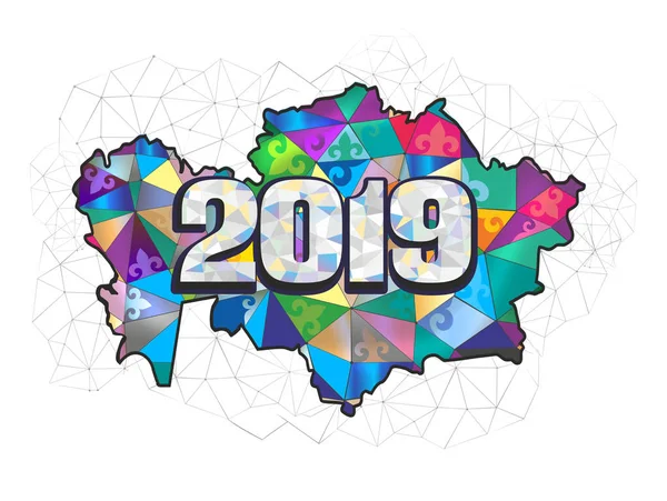 Qazaqstan, Kazakhstan, map, 2019, year 2019, century of advancement, century of the future , avant-garde, modern, geometry, nanotechnology, neurons, background, nano, techno style, fashionable design, geometric design, style, stylish background — Stock Illustration Qazaqstan Kazakhstan Map 2019 Year 2019 Century Advancement Century Future Royalty Free Stock Vectors