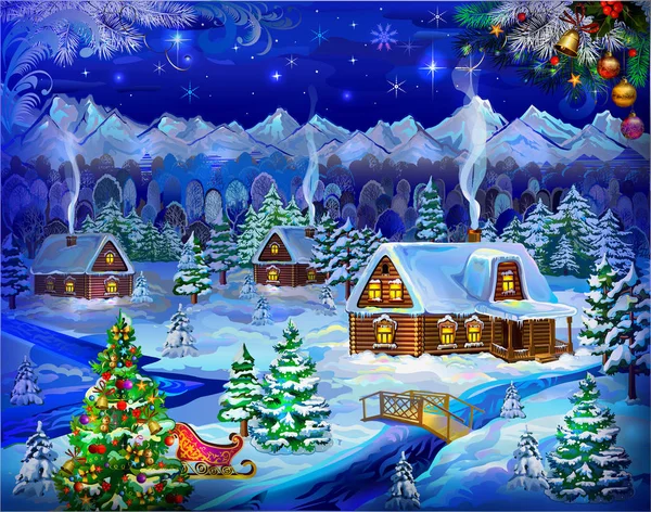 Ano Novo Feriado Conto Fadas Casa Neve Casa Papai Noel — Vetor de Stock