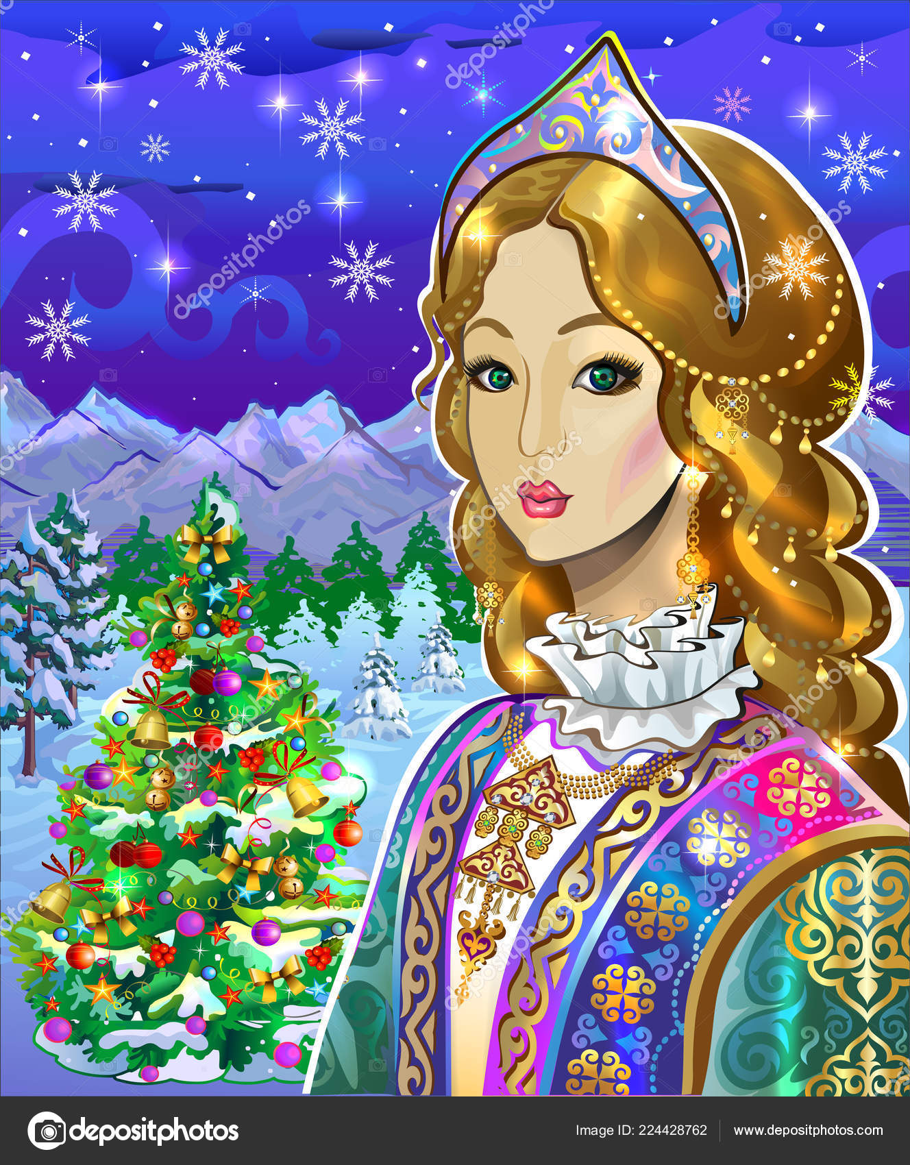 New Year European Beautiful Girl Girl Woman Winter Fairy Tale