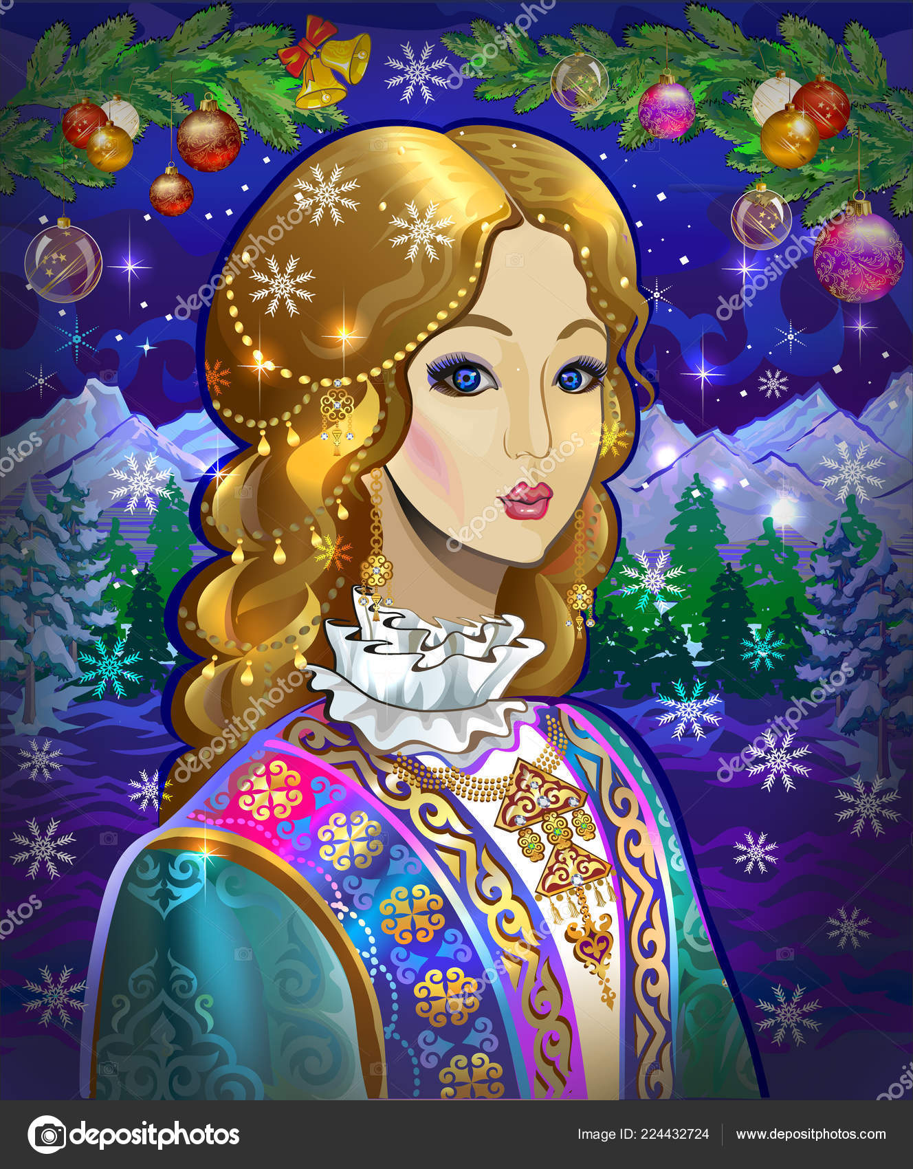 New Year European Beautiful Girl Girl Woman Winter Fairy Tale