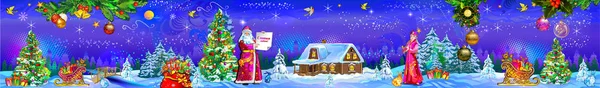 Новый Год Новогодние Приключения Санта Клаус Елка Ель Снежные Заносы — стоковый вектор