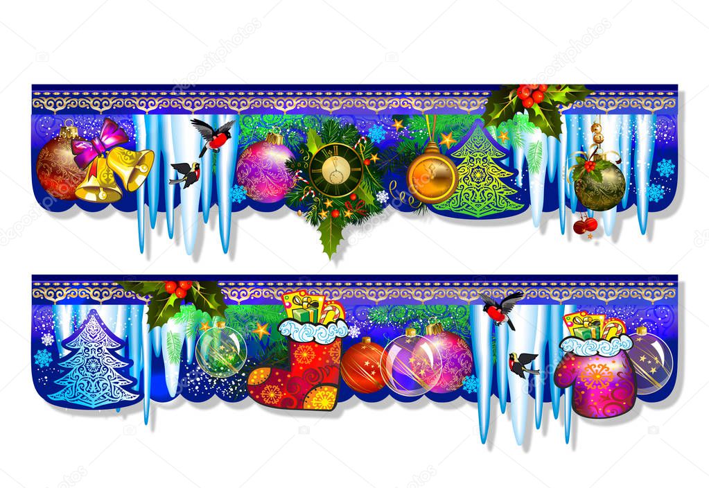 New Year's garlands, New Year's Eve decoration, store decoration, interiors, New Year's rooms and halls, New Year's Eve interior design, Gerlandy prints, flags, decorations for the halls