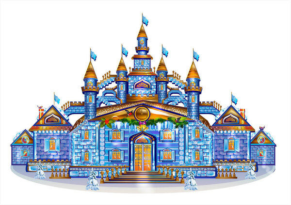 The castle, the palace, the snow palace, the big house, the house of Santa Claus, the house of the snow queen, the castle, tower, sabor, fairytale castle, fairytale palace, asobnyak, fairy, queen, royal palace, volzhebny house, theater decoration 