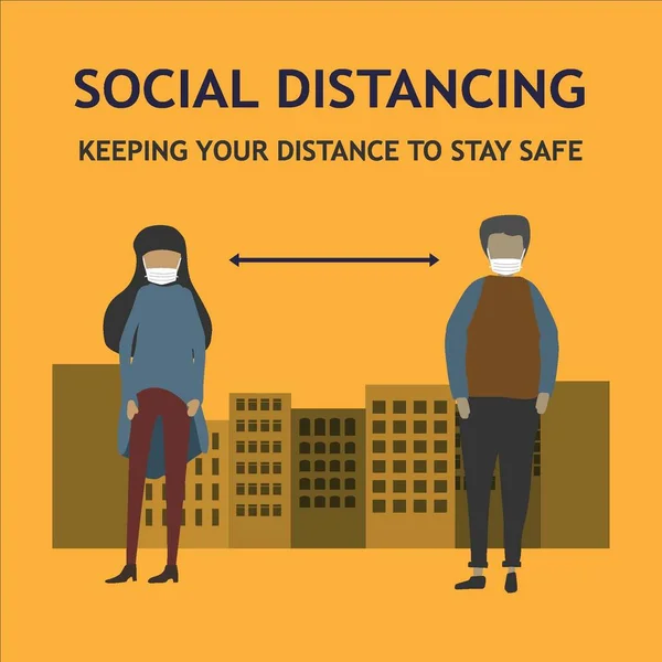 Inggris City Man Woman Social Distancing - Stok Vektor