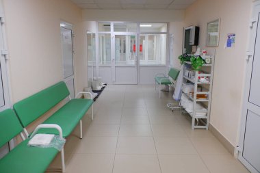 Coronavirus hastane kapısı. Hastalıklı bölgeye giriş.