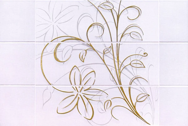 Ceramic tiles with a golden floral pattern. — Stock Photo, Image