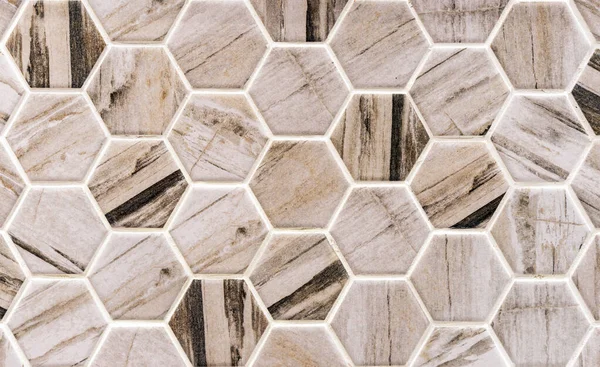 Beige Och Brun Keramik Kakel Form Honeycombs Hexagonala Golvplattor — Stockfoto